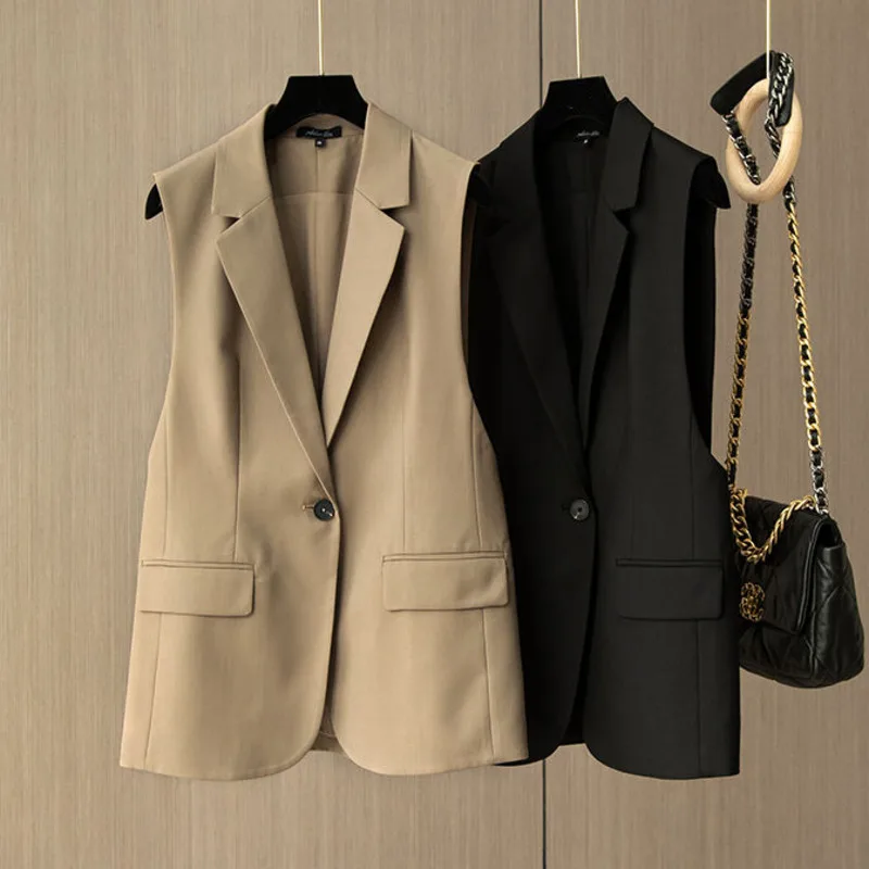 

[EWQ]Korea Chic Temperament 2021 New Versatile Black Suit Vest Women Sleeveless One Button Outside Wear Female Fashion 16E4693