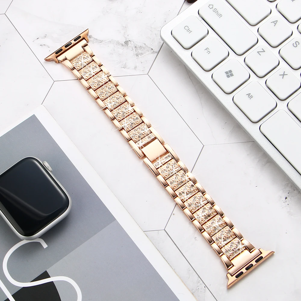 

Stainless Steel Metal Strap for Apple Watch Band 44mm 42mm 40mm 38mm Diamond Strap for Iwatch 5 4 3 2 1 Watch Accessories
