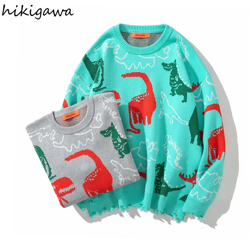 

Hikigawa Womens Winter Sweaters 2021 Korean Fashion Knitted Pullovers Tops Pull Femme Cartoon Print Casual BF Streetwear Jumper
