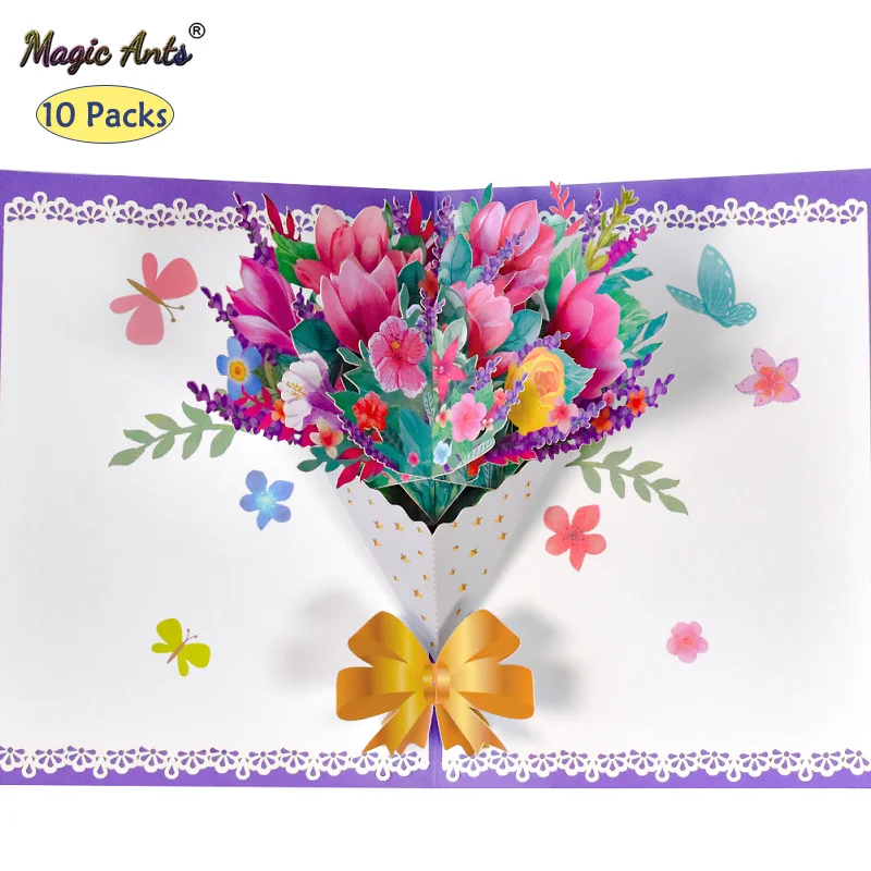 

10 Pack Pop-Up Mothers Day Card, 3D Flora Bouquet Greeting Cards, Mangnolia Pop Up Birthday Card for Mom Wife