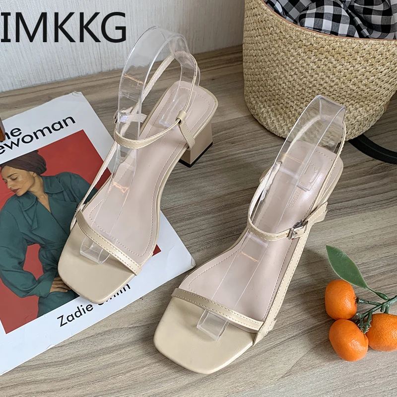 Fashion Women Sandals Shoes Peep Toe Party Square Heel narrow band Summer white shoes women zapatos mujer | Обувь