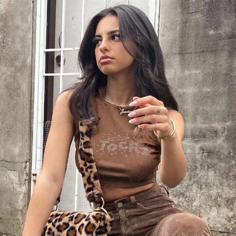 

Женский топ с буквенным принтом Y2K, милый жилет, новинка 2021, летний топ без рукавов, повседневная майка, модная облегающая уличная одежда, жил...