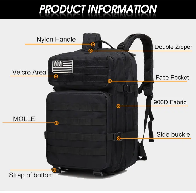 50L Capacity Military Tactical Backpack Men Army Large Bag Hiking Camping Rucksack Hunting Outdoor Waterproof Travel Backpack