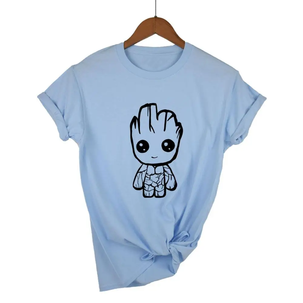Новинка 2018 забавная футболка kawaii Groot из 100% хлопка Женская модная с коротким