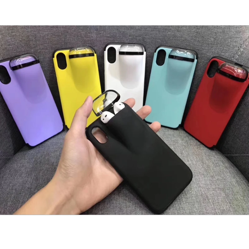 2 в 1 силиконовый чехол для телефона iPhone 11 Pro Max Xs Xr X 10 8 7 Plus с держателем AirPods Прямая