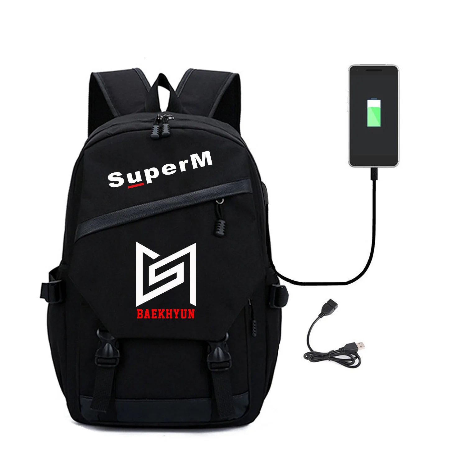 SuperM Kpop супер m рюкзак студенческий с usb зарядным портом Холщовый Рюкзак для