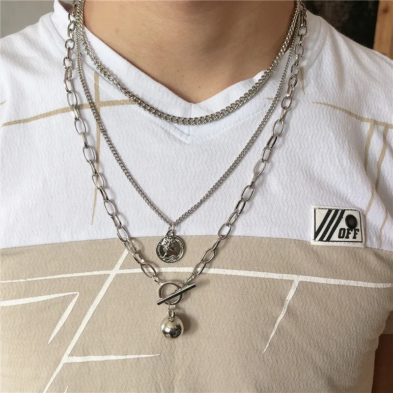 Ожерелье чокер в стиле панк золотистого и серебристого цвета трехслойное