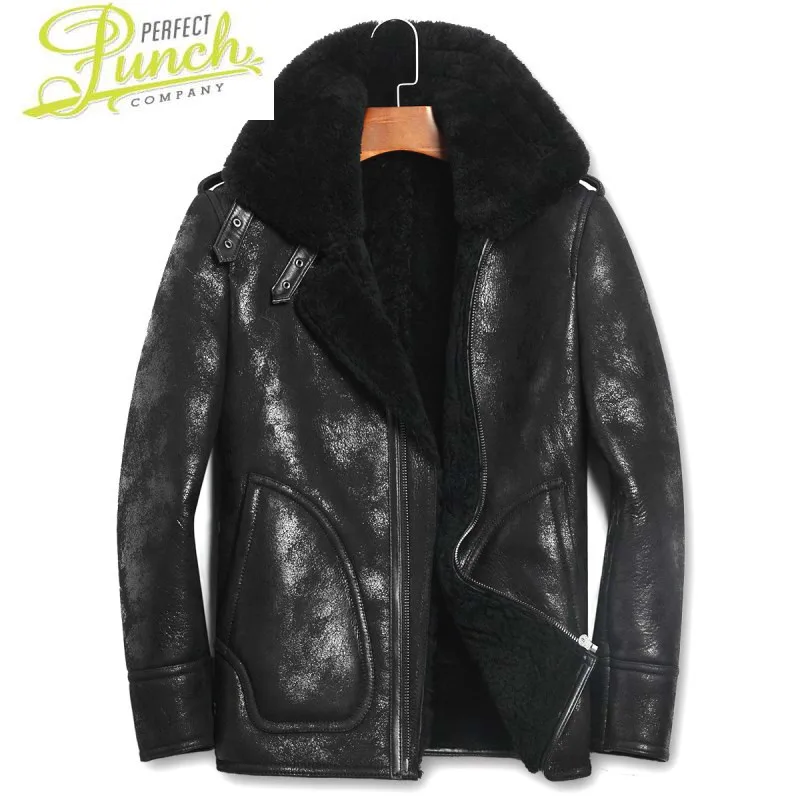 

Short Leather Winter Real Men Sheep Shearling Fur Coat Mens Wool Jacket Veste Homme 167-1 YY710