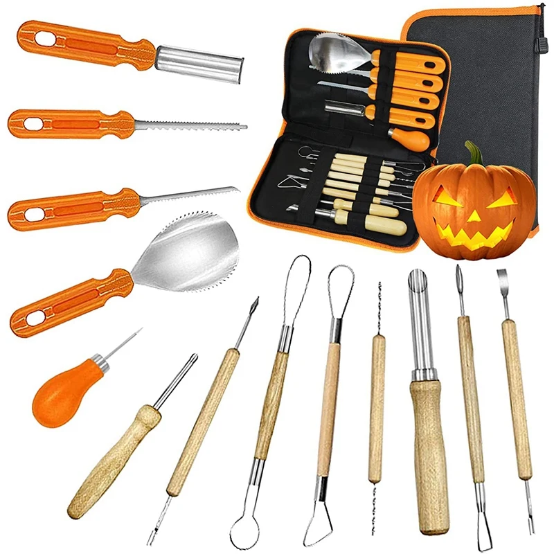 

Halloween Pumpkin Carving Kit, Halloween Jack-O-Lanterns 13 Piece Professional Pumpkin Cutting Supplies Tools Kit
