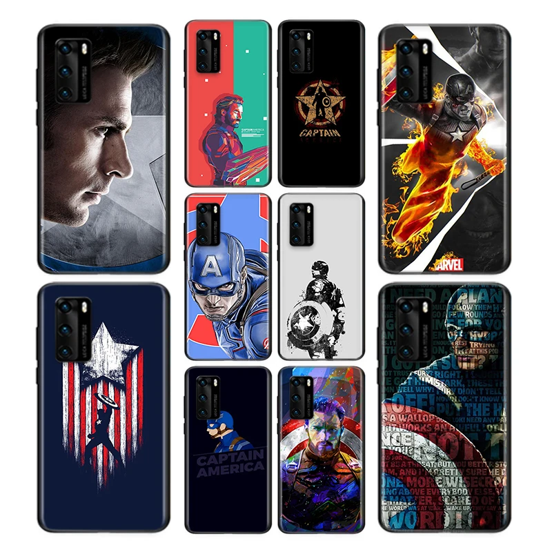 

Phone Case Marvel Captain America Superhero For Huawei P40 P30 P20 P50 Pro Plus P10 P9 P8 Lite 2019 2017 RU E Mini Black Cover