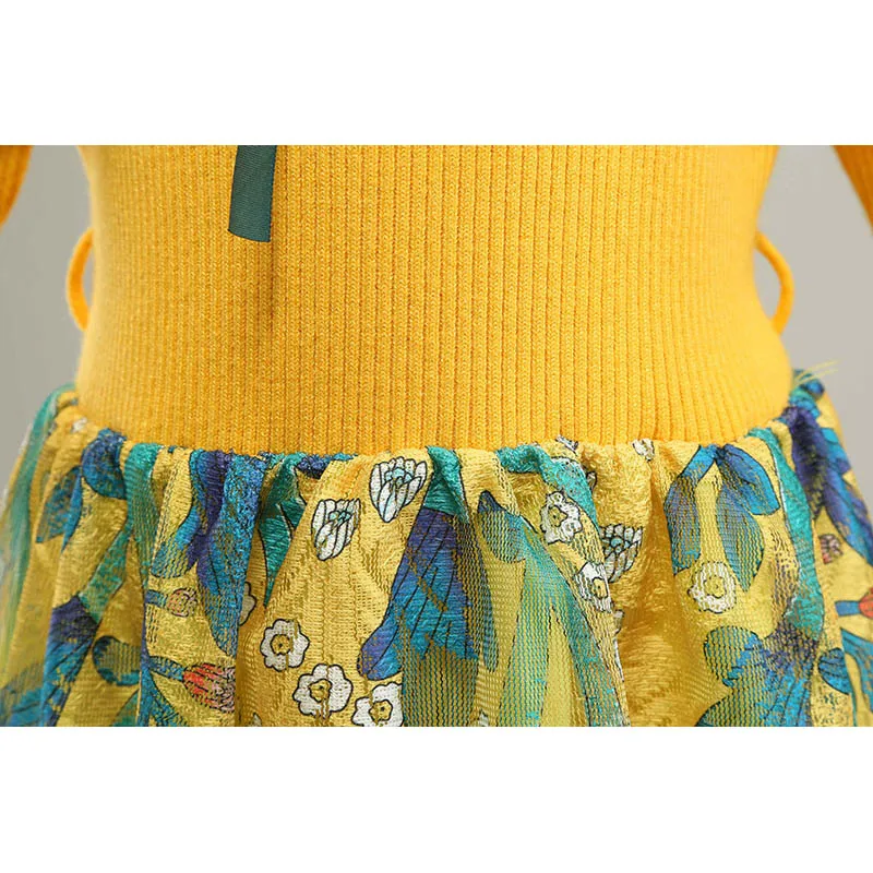 Платье для девочек Зимний пуловер вязаные свитера одежда принцессы с цветами