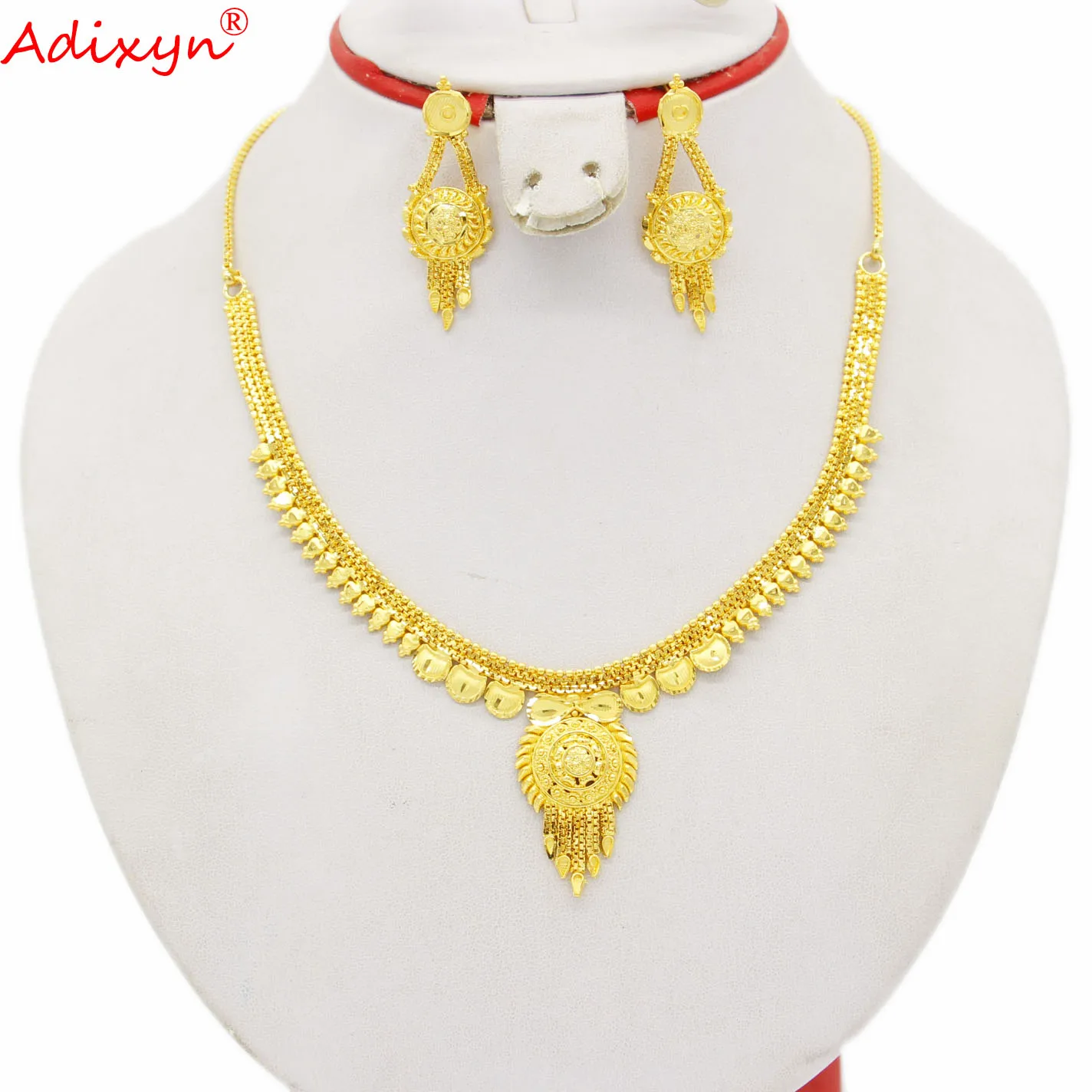 

Adixyn African Jewelry Set Chokers Necklace Gold Color/Copper Tassel Earrings for Woman Dubai/Ethiopian Party Gifts N07011