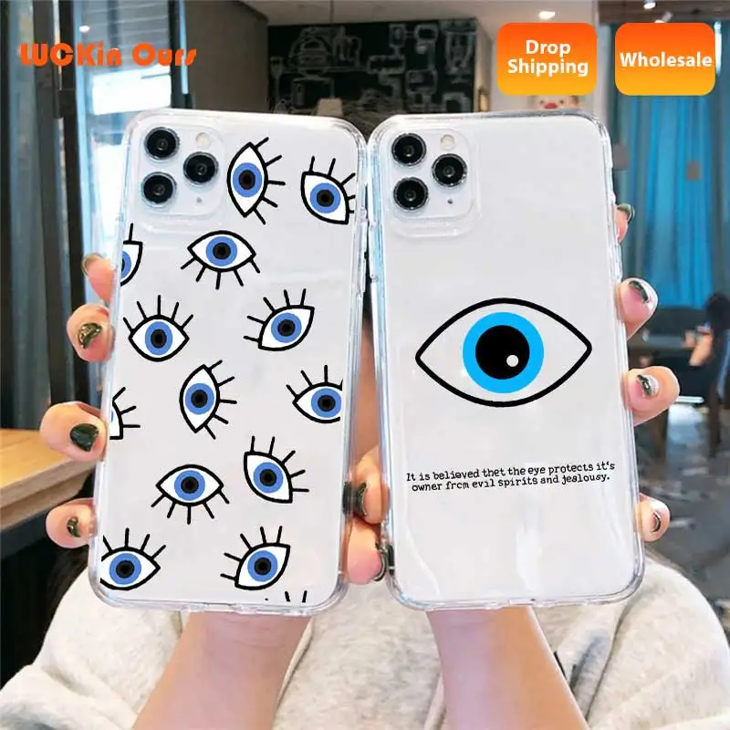 Повезло глаз синий с клипсами Дурной Принт мягкий прозрачный чехол для телефона