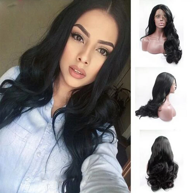 Dianteira do Laço Cabelo para Mulher Natural Colorido Encaracolado Peruca Sintético Cosplay Onda Corpo Longo Preto Frontal Perucas Pré Arrancadas Glueless