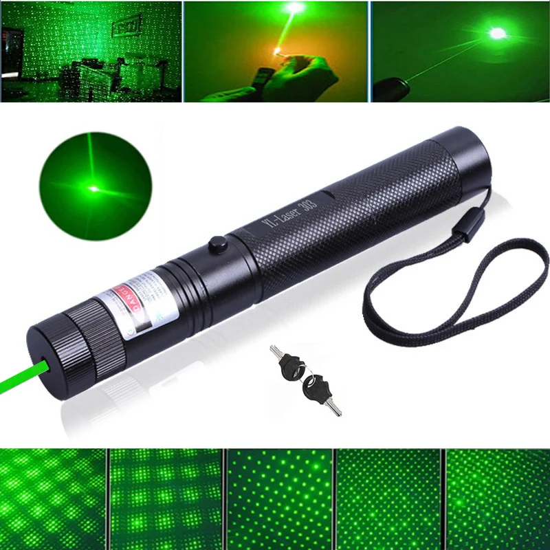 

Green laser pointer high power laser sight 1000m 532nm 5mw equipment adjustable focus laser 303 series with 18650 battery