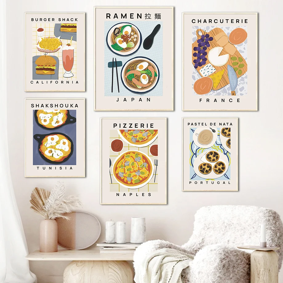 

Настенная Картина на холсте «рамен», лапша, Тако, пицца, суши, скандинавские постеры и принты, настенные картины для кухни, столовой, Декор
