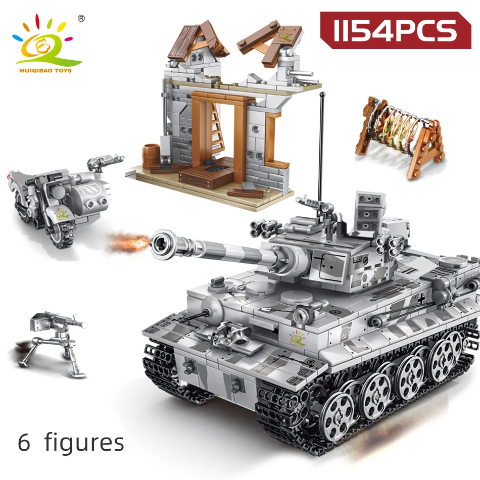 HUIQIBAO TOYS 1154pcs Military German Tiger Tank Building Blocks WW2 Army Soldier Figure Set For Children Boy Bricks | Игрушки и хобби