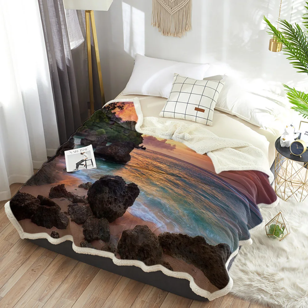 Пляжное закатное желтое синее одеяло цветочное флисовое для детей девочки на