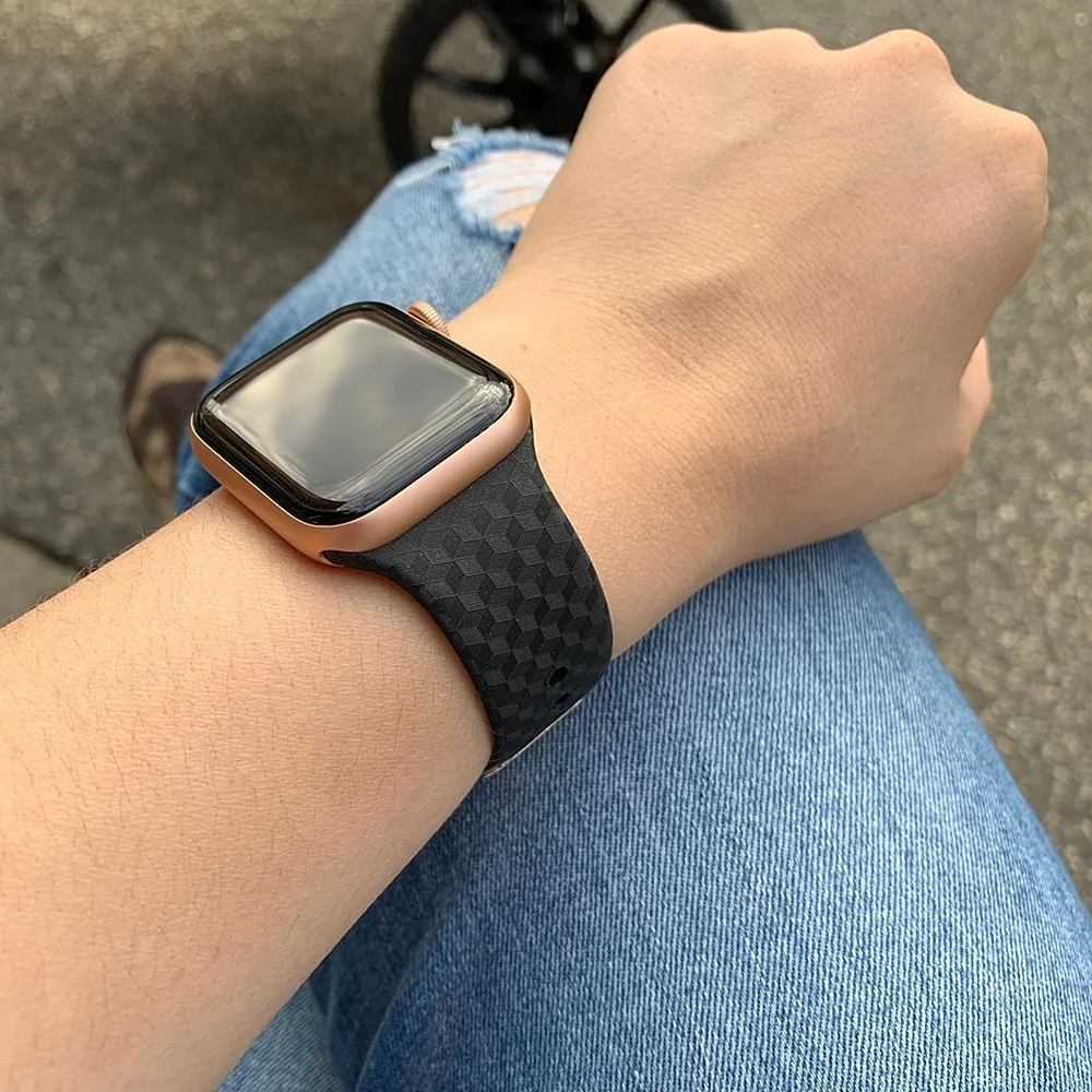 Силиконовый ремешок для Apple watch 6 band 44 мм 40 спортивный браслет с 3d текстурой iWatch 38 42 series 3 4 5 se 6|Ремешки часов| |