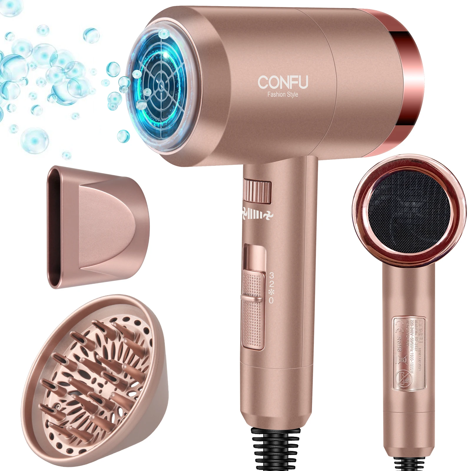 

Professional Hair Dryer 1800W Anion High Power Strong Wind Fast Drying with Diffuser Nozzle Hairdryer Women Men Travel Home Use