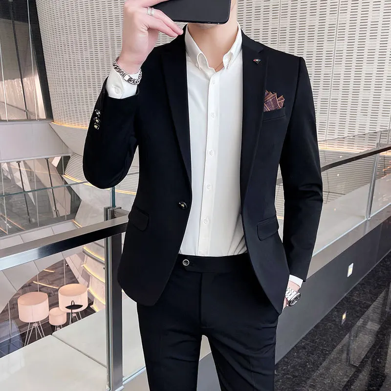 

2021 spring men's suit bridegroom best man dress two piece suit British business slim suit men's suit