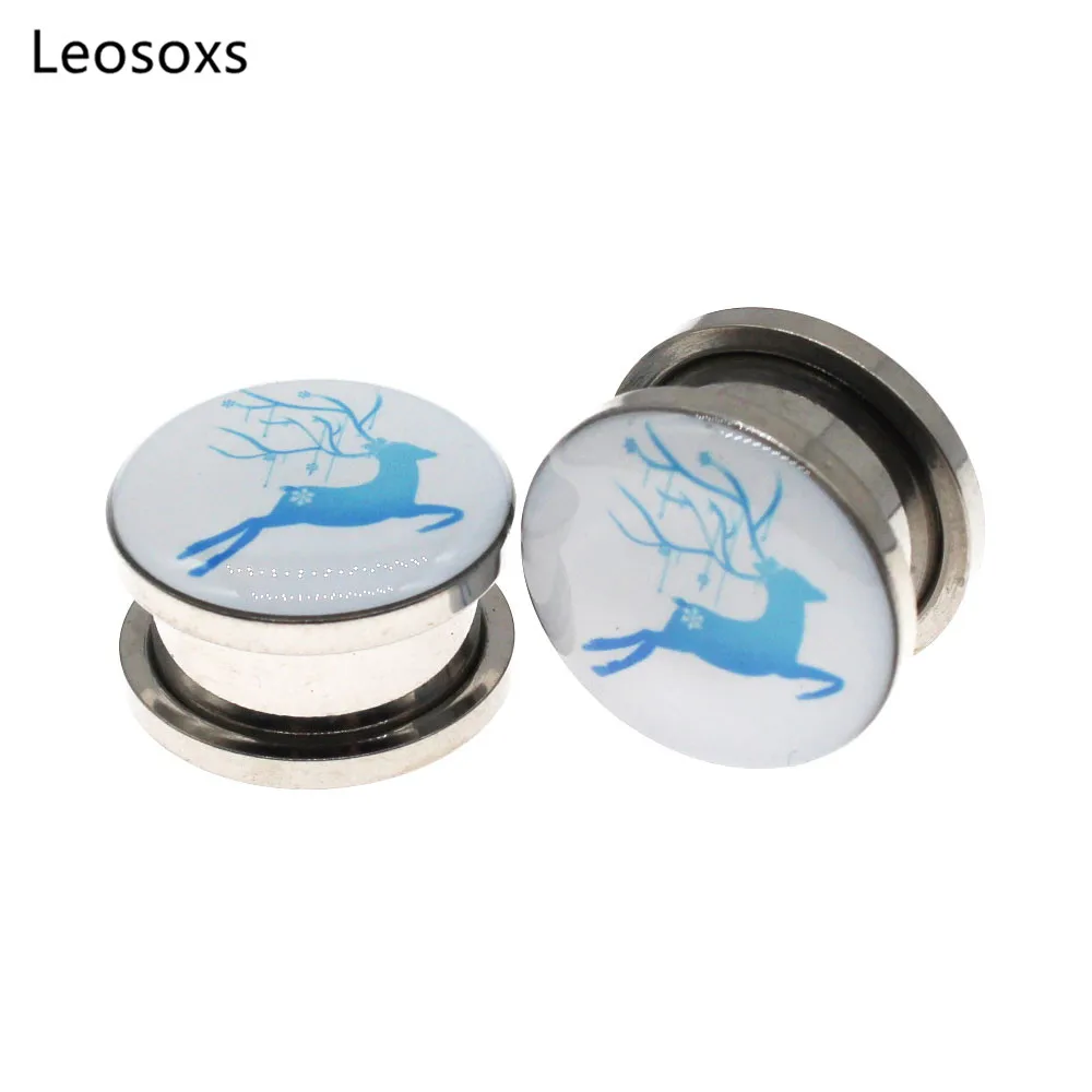 

Leosoxs 2pcs Hot Sale Blue Elk Pulley Ear Expander Thread Tunnel Earplugs 4mm-25mm Exquisite Human Body Piercing Jewelry
