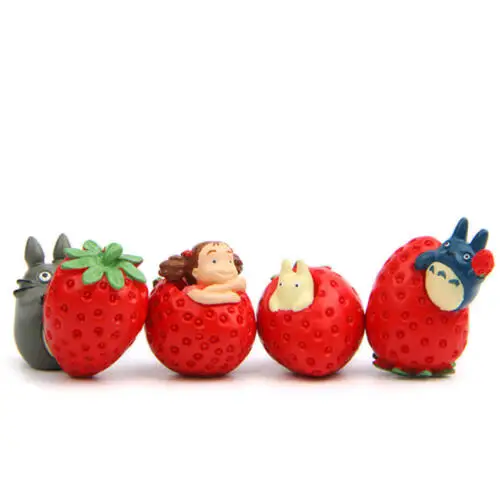 4pcs Studio Ghibli My Neighbor Totoro Strawberry Mini Figures Doll Statue 3-4cm | Игрушки и хобби