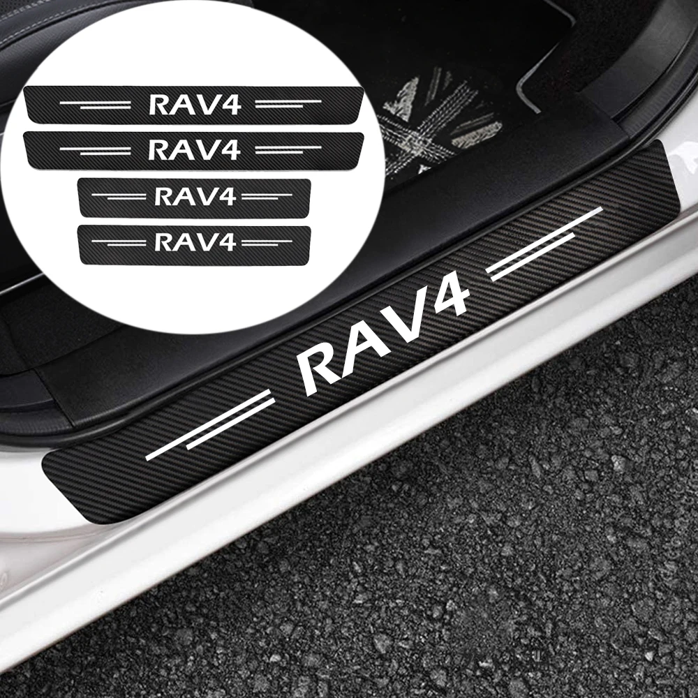 

4pcs Waterproof For Toyota RAV4 Car Door Sill Scuff Plate Guard Sticker Protective Logo Auto Welcome Pedal Protector Cover Decal