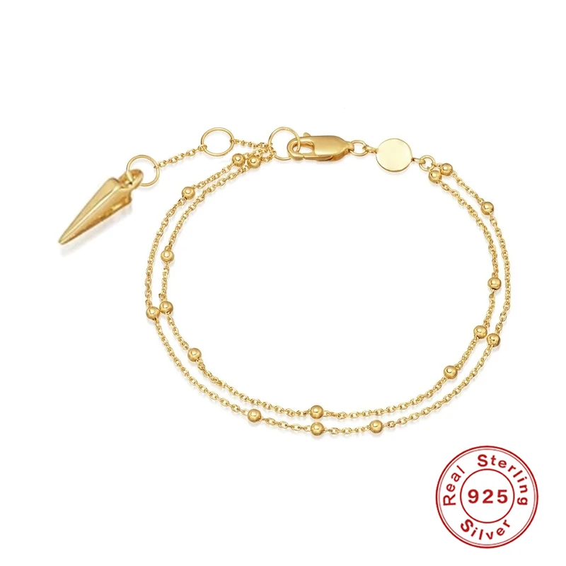 

Aide Punk 925 Sterling Silver Double Layers Beads Bracelets For Women Elegant Box Chain Charm Bracelet Birthday Party Gift 2020