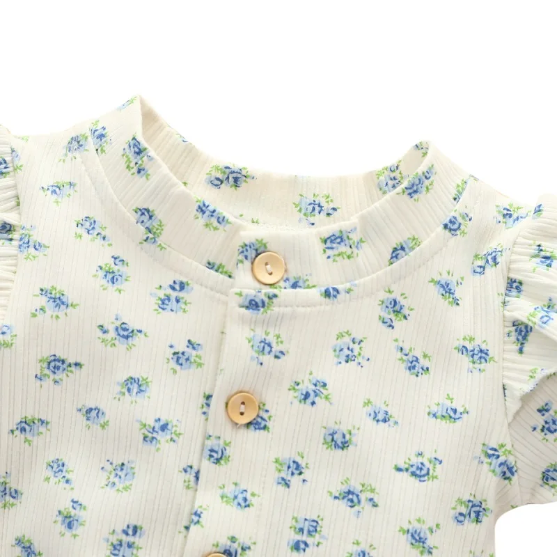 

Single Breasted Baby Rompers Baby Casual Romper Set Girl Cotton Infant Floral Print Long Sleeve Bodysuit+Bowknot Headband