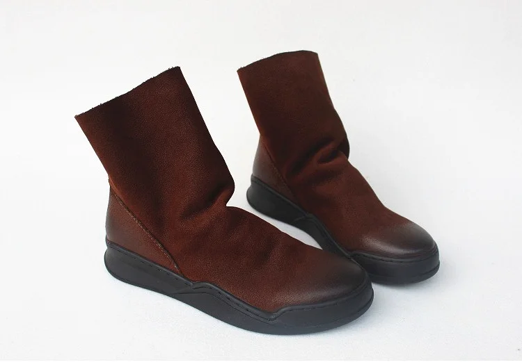 Careaymade-Genuine Leather Thick-soled Women's Shoes Round-toed Original Handmade Single boots Flat-soled Retro Leisure boots