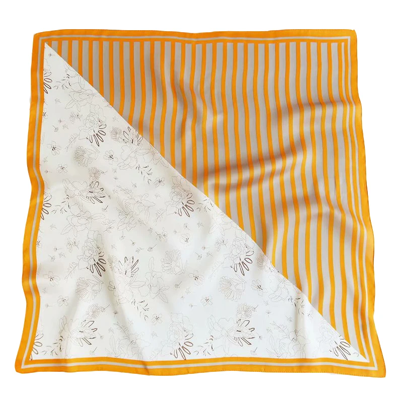 

Striped Small Flower Splicing Headscarf Women's Hair Scarf Silk Satin Bag Scarf Women's Handkerchief Square Women's Fashion Scar