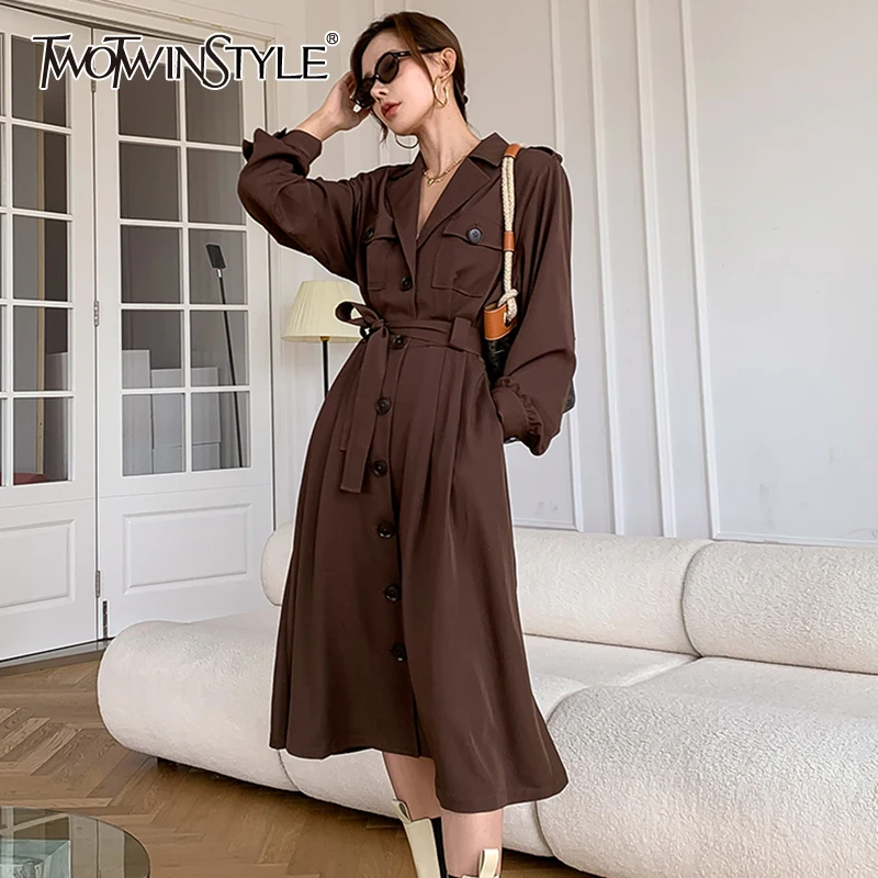 

Женское однотонное пальто TWOTWINSTYLE, Осеннее, белое пальто с воротником с лацканами, длинными рукавами, высокой талией и бантом,