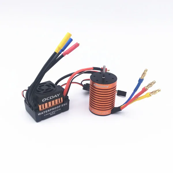 Motor sin escobillas de alta velocidad para coche, montaje ESC 2S-3S, motores 4370KV/9T, impermeable ESC 60A para coches RC-0