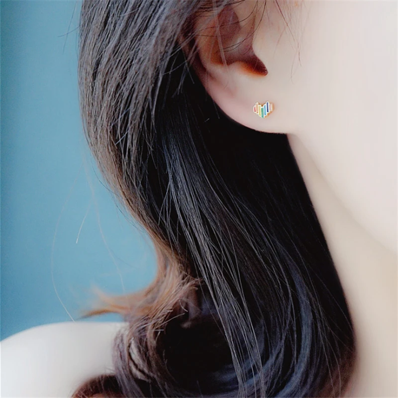 

Korean Hot Sale Earrings Cute Small Rainbow Studs Earrings Summer Mini Heart Ear Studs Women Girls KED3270