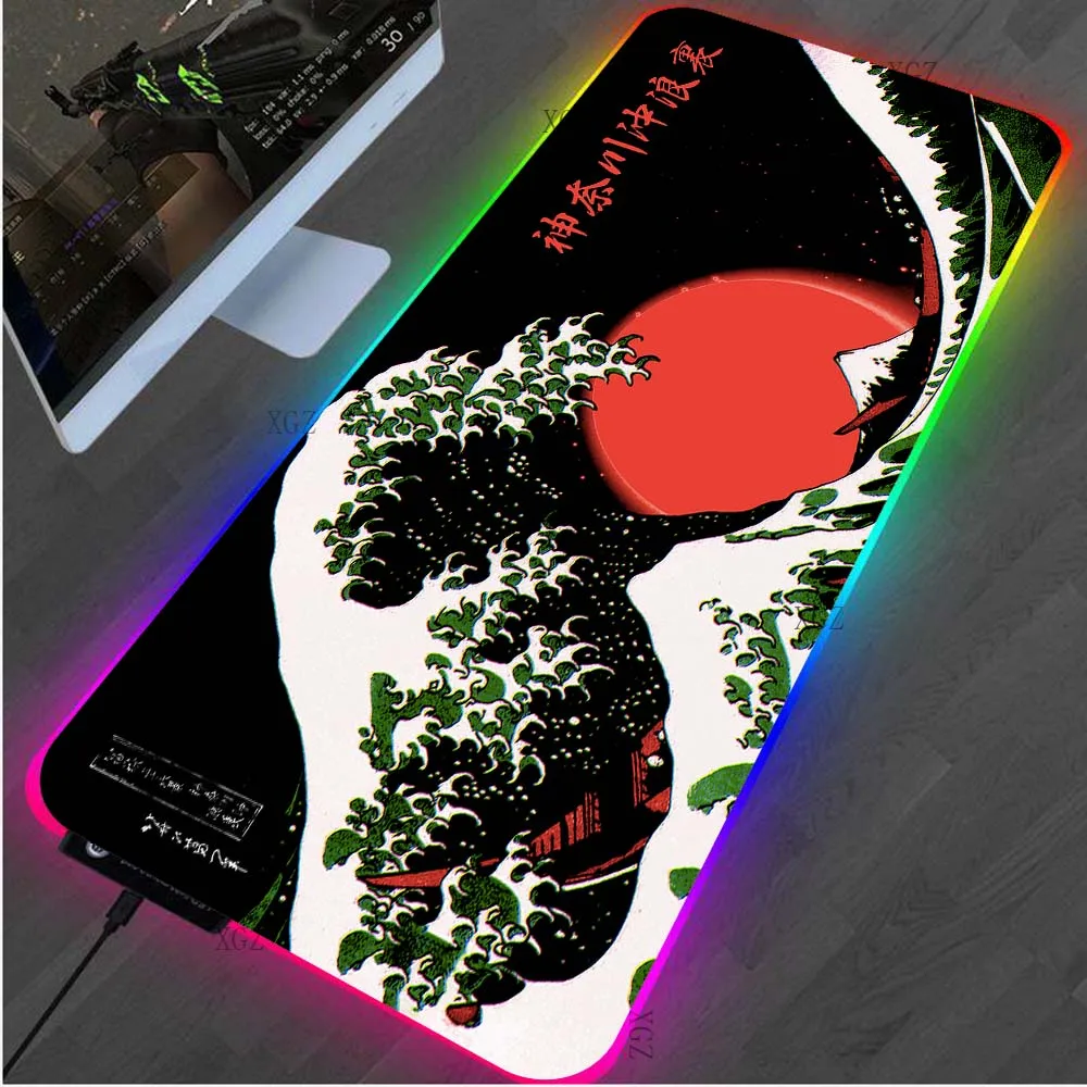 

XGZ Japan Big Wave Sunrise Mousepad RGB Gamer Notebook Gaming Accessories LED Office Game Keyboard Carpet Mat Mousepad XXL Desks