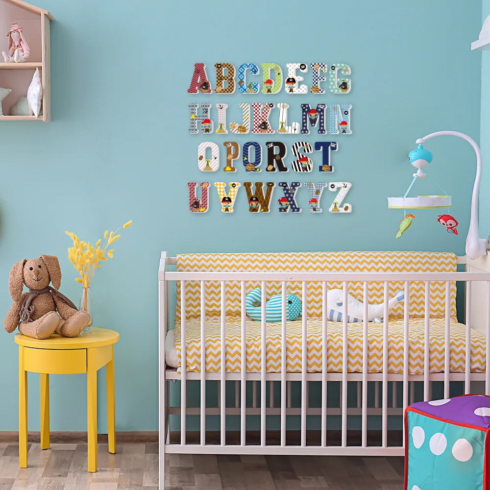 FUNLIFE мультфильм 3D Детский Пиратский настенный стикер DIY 26 букв капитала детская