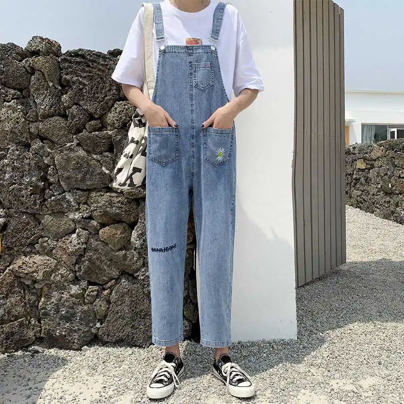 Весной и летом в Корейском стиле Стиль свободные джинсовое платье с вышивкой