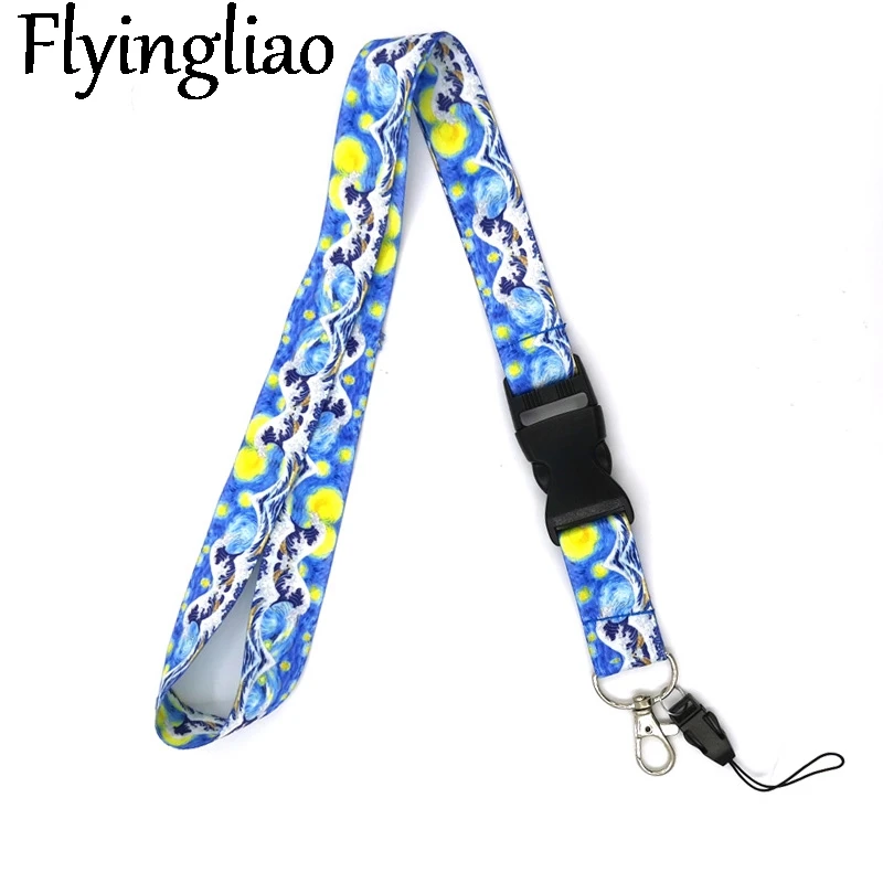 

Арт звездное небо, Япония Хокусай Волна ремешки классный шейный ремешок лямки ленты телефон ключи ID держатель для карт ключей DIY повесить ве...