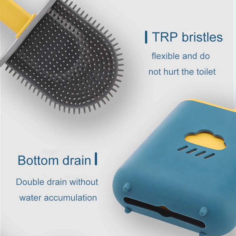 

Toilet Brush Silicone WC Brush Flexible Soft Bristles Brush With Quick Drying Holder Cleaning Brush For Bathroom Accessories