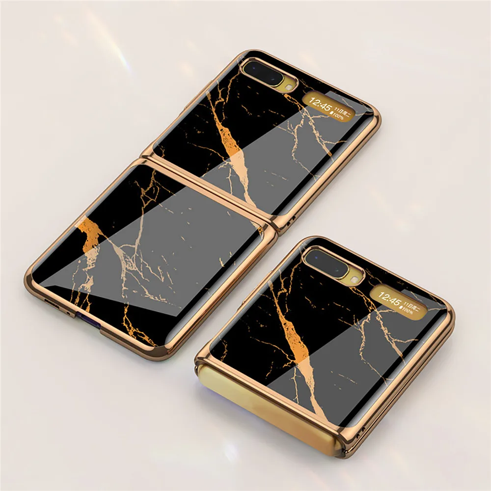 

For Samsung Galaxy Z Flip Ultra-thin Tempered Glass Phone Case Fashion Electroplated PC Back Cover Protection Phone Accessories