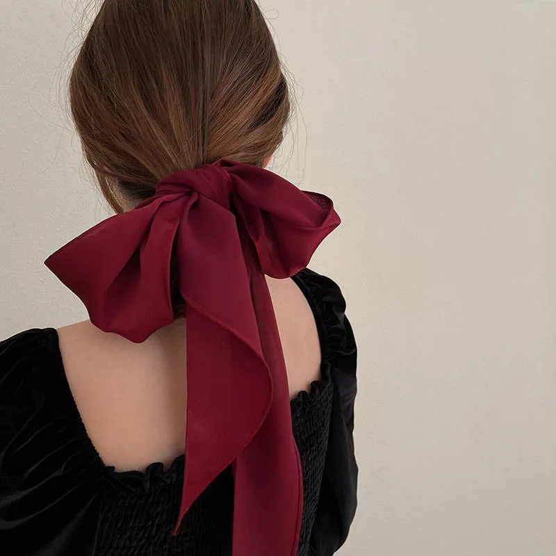 

Long Women Hair Scarf Fashion Hair Bands Chic Silk Red Bag Ribbon Scarf Warps Girl Bow Scunchie Headband Hair Tie New Headdress