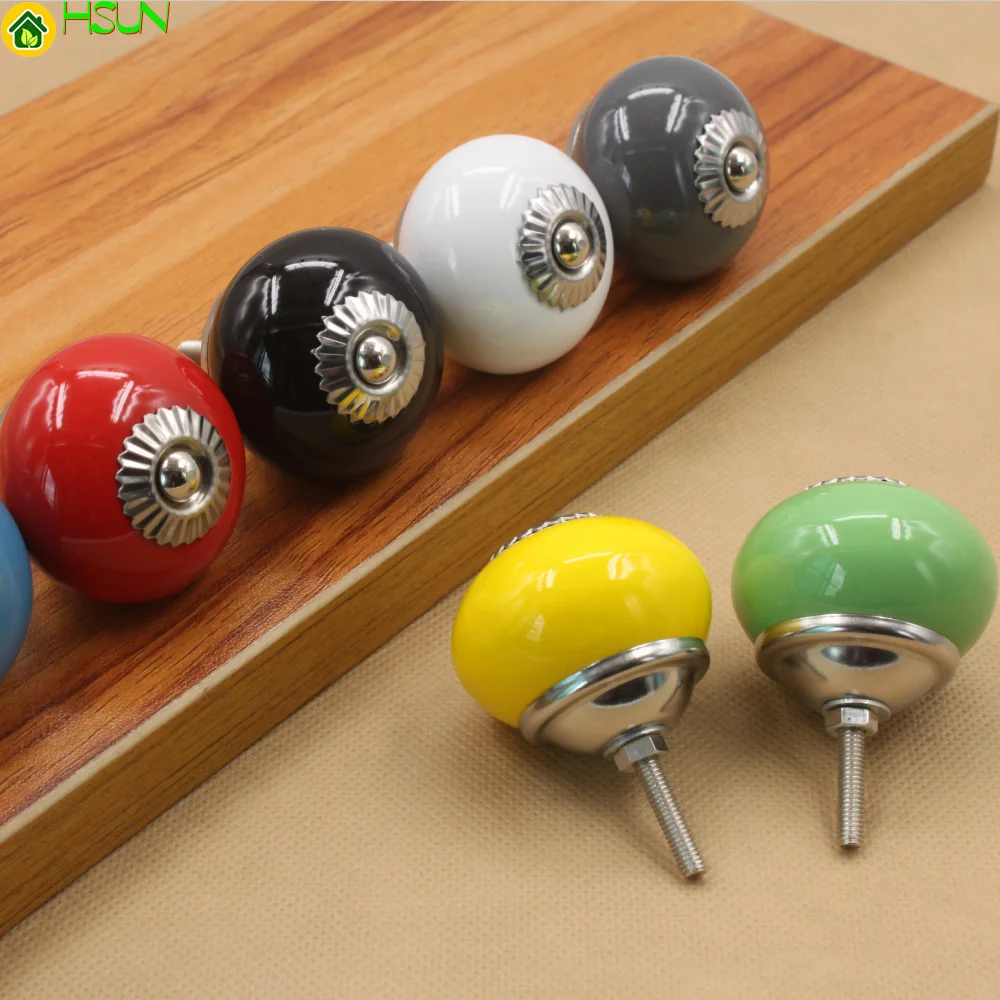 

2 pcs White single hole round stainless steel drawer handle ceramic factory