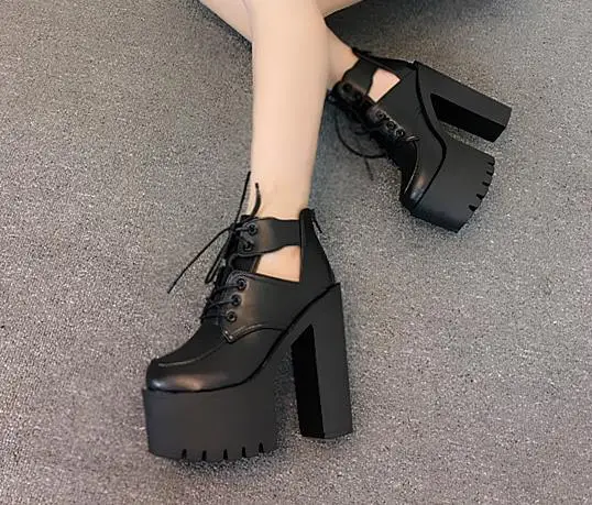 Модные женские готические сапоги ботильоны на шнуровке обувь в стиле панк очень