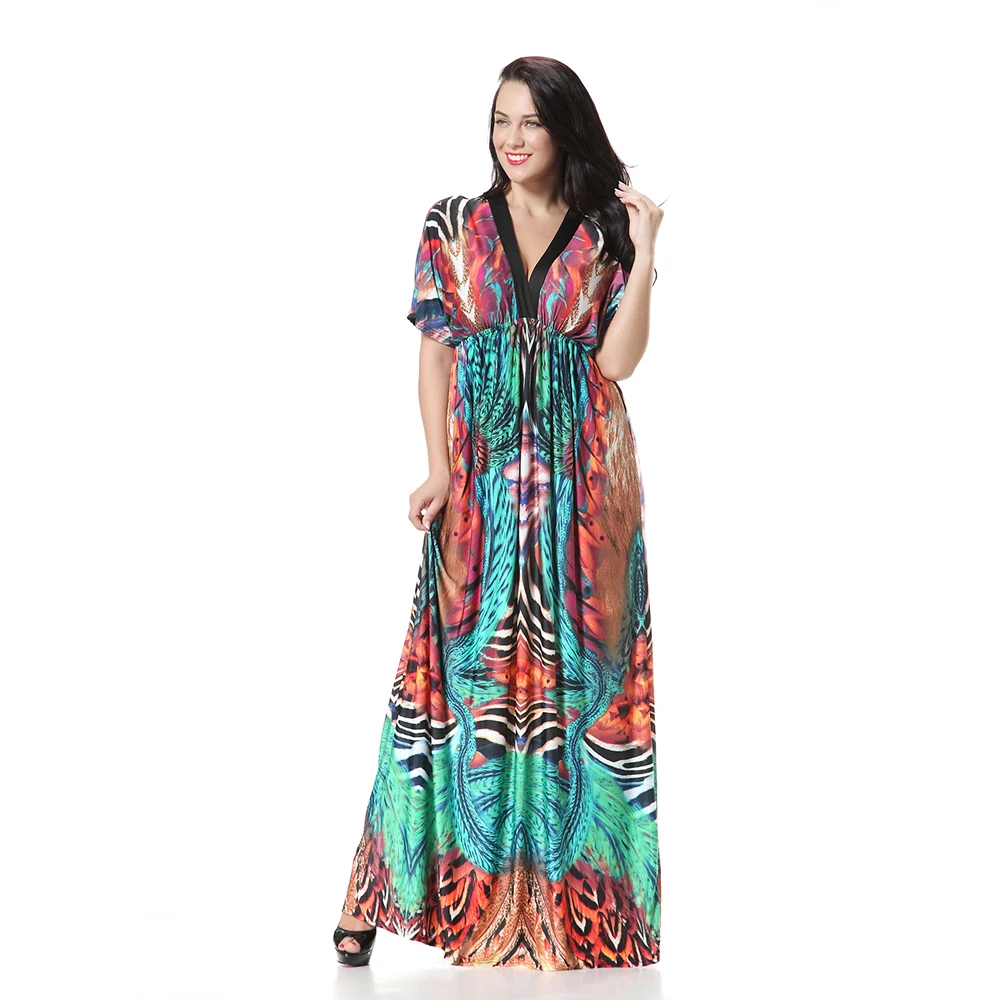 Islam Prayer Dress Woman V-Neck Animal Picture Short Sleeves Islamic Clothing Women Dress Vêtements Femmes Musulmanes Cm134
