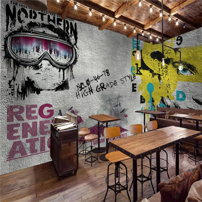 

Industrial Wind Gray Cement Wall Graffiti Painting Photo Wallpapers for Wall Bar Restaurant Decor Character Mural Wall Paper 3D