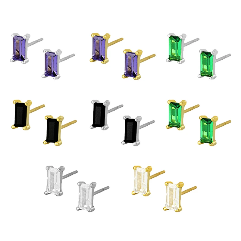

925 Ailver Colorful Rainbow Crystal Zircon Stud Earrings Female Cute Minimalism Fashion Jewelry Birthday Gifts