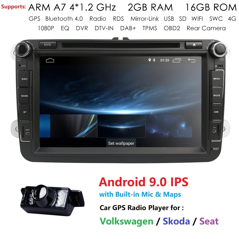 Android 9 0 HD1024 * 600 CarDVD плеер радио для VW Polo Jetta Tiguan passat b6 cc fabia 4GWIFI GPS навигация головное