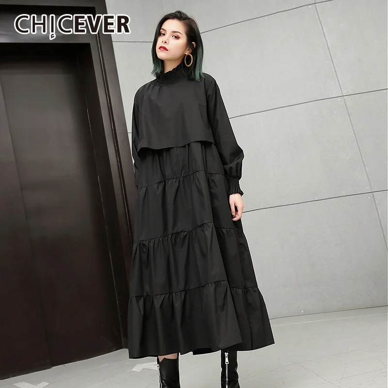 CHICEVER 2020 осеннее черное платье для женщин Свободные Большие размеры эластичный