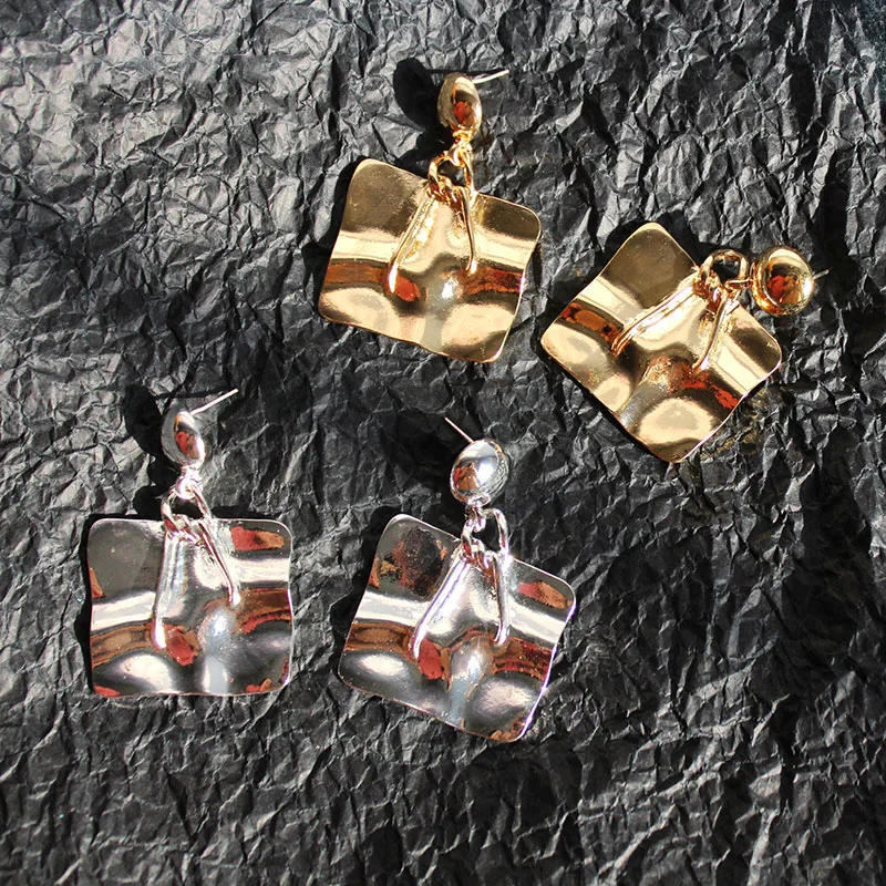 SRCOI нестандартные квадратные золотистые серебристые металлические серьги